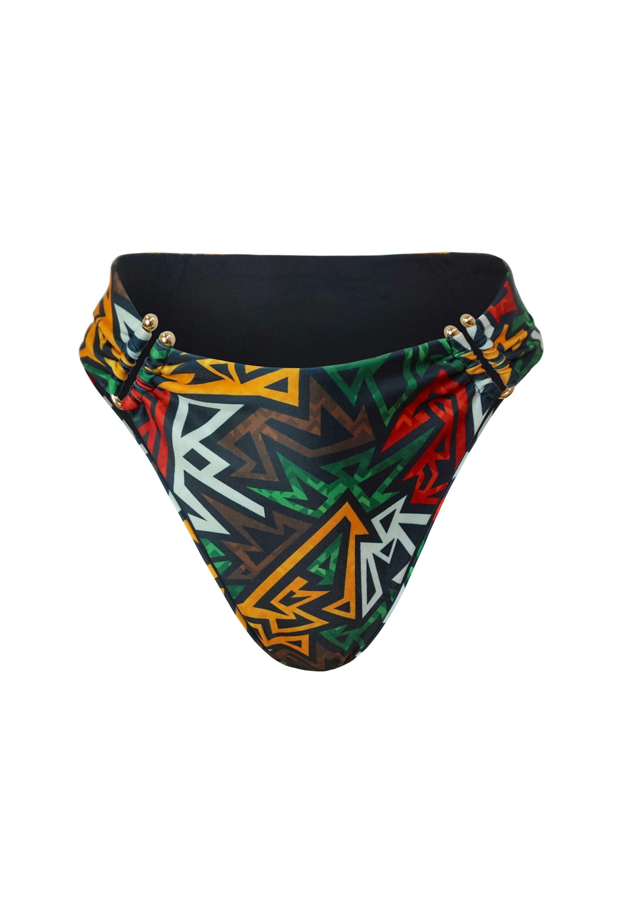 Luxurious gold high rise printed bikini bottoms