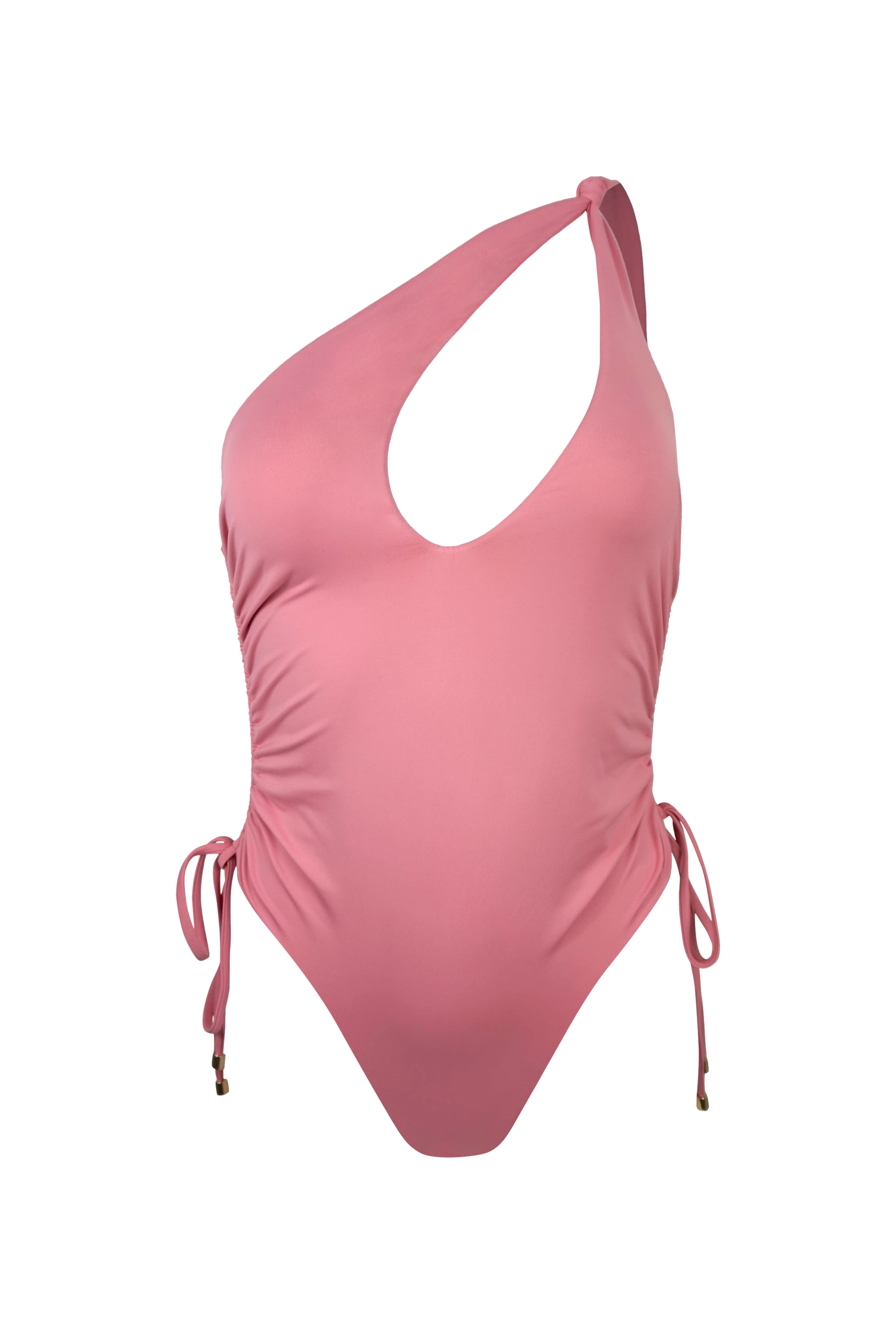 Pink one shoulder cut out one piece