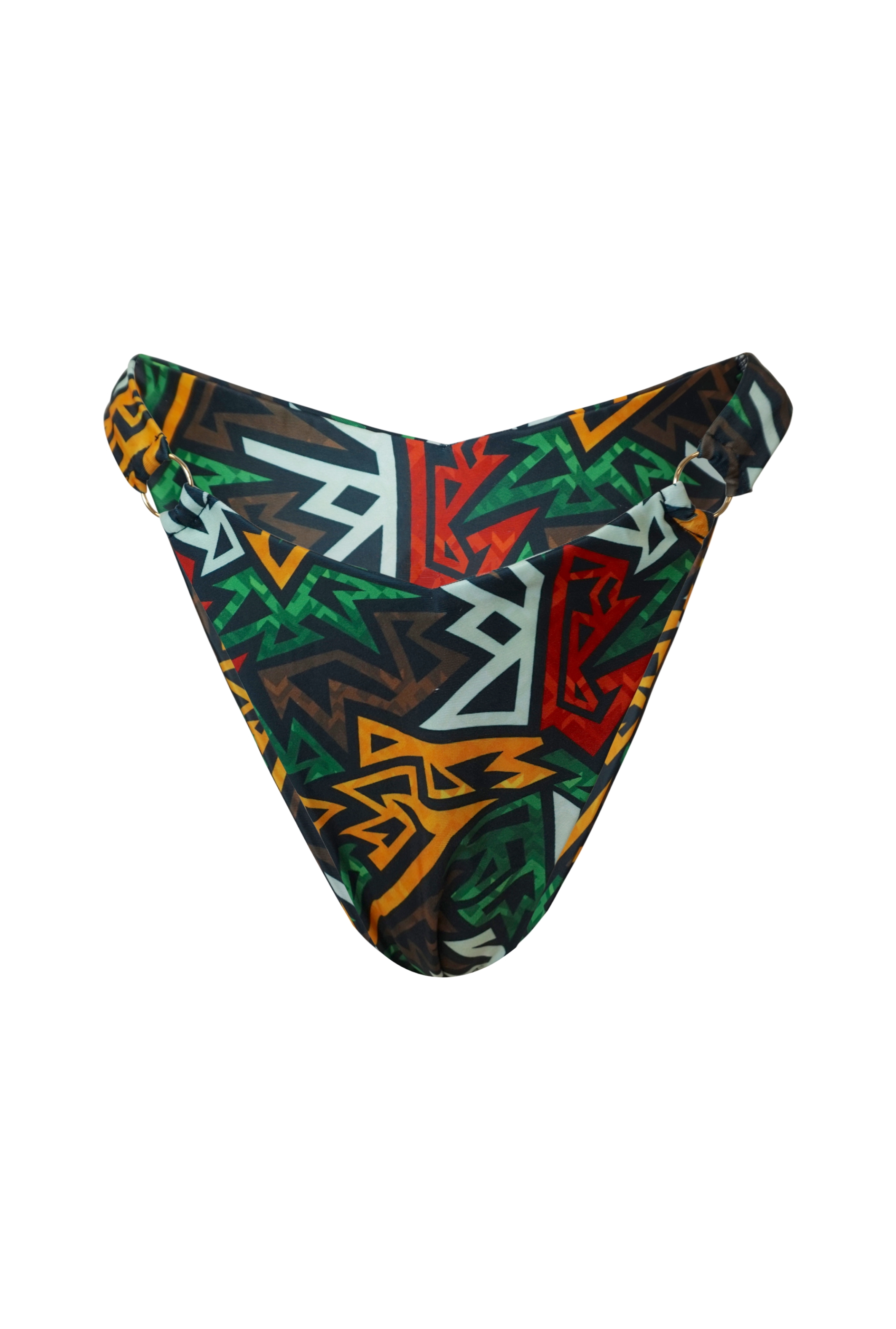 Gold Ring Detail Bikini Bottoms in Tribal Print