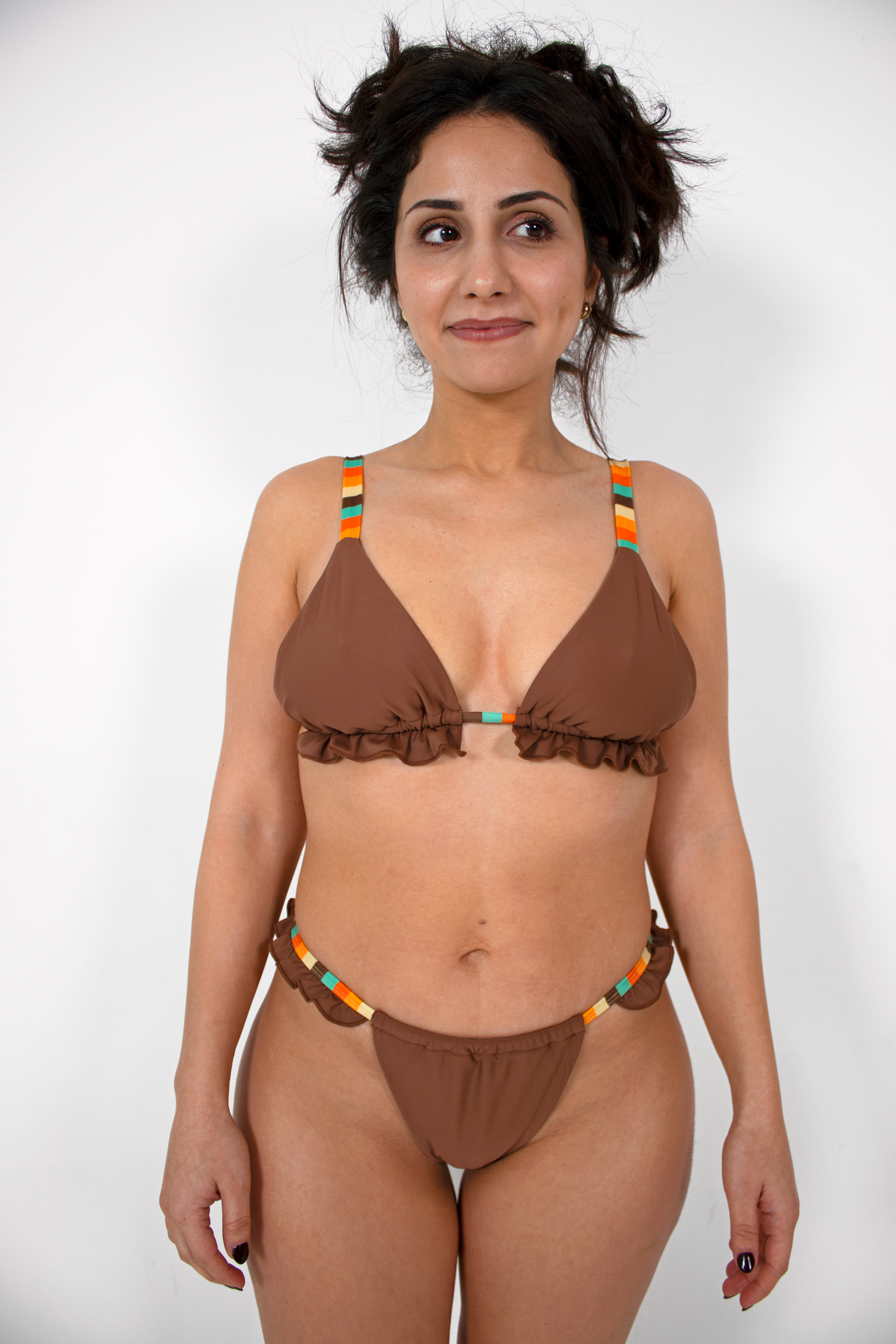 ruffle bikini top brown