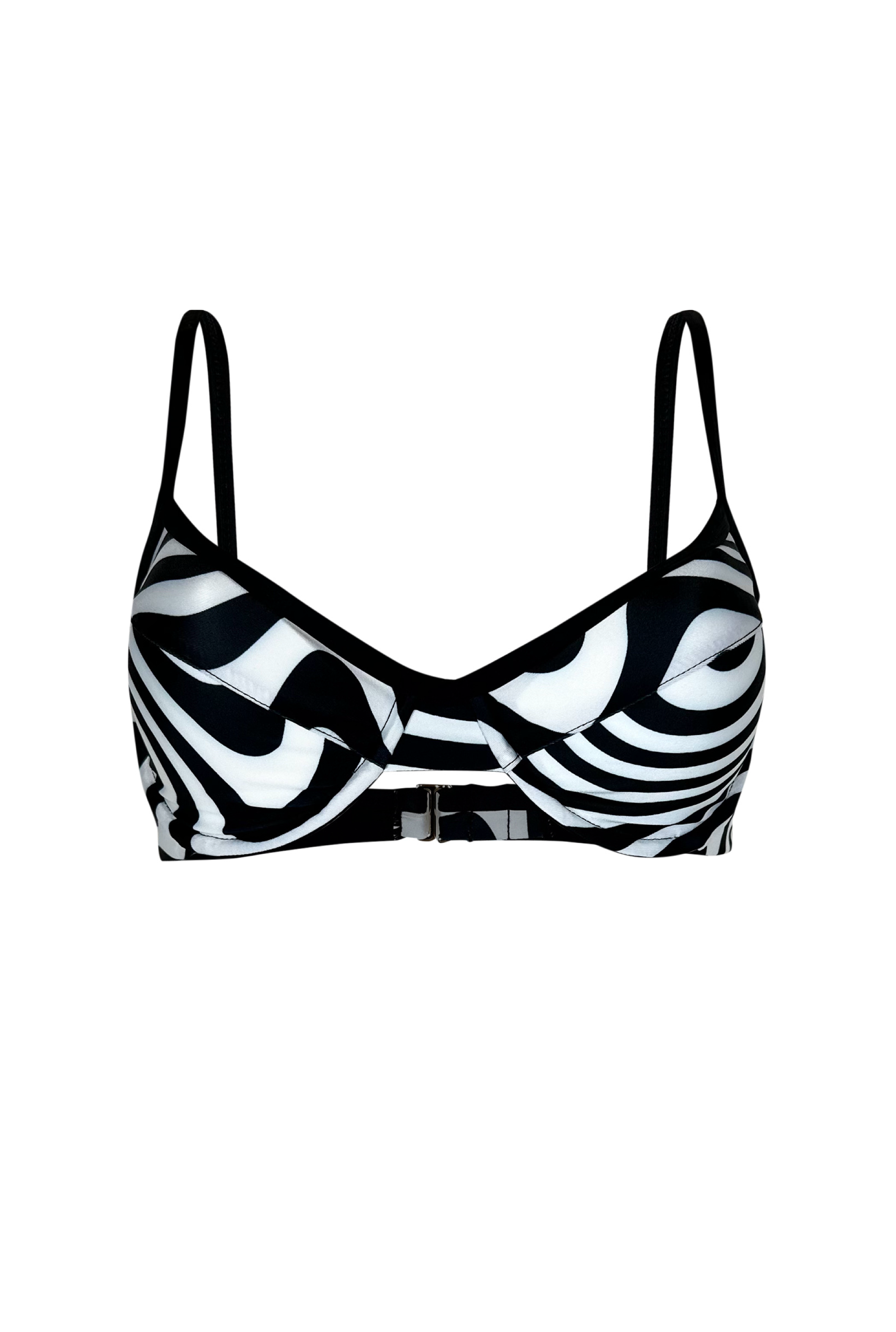 black and white printed bikini top underwire