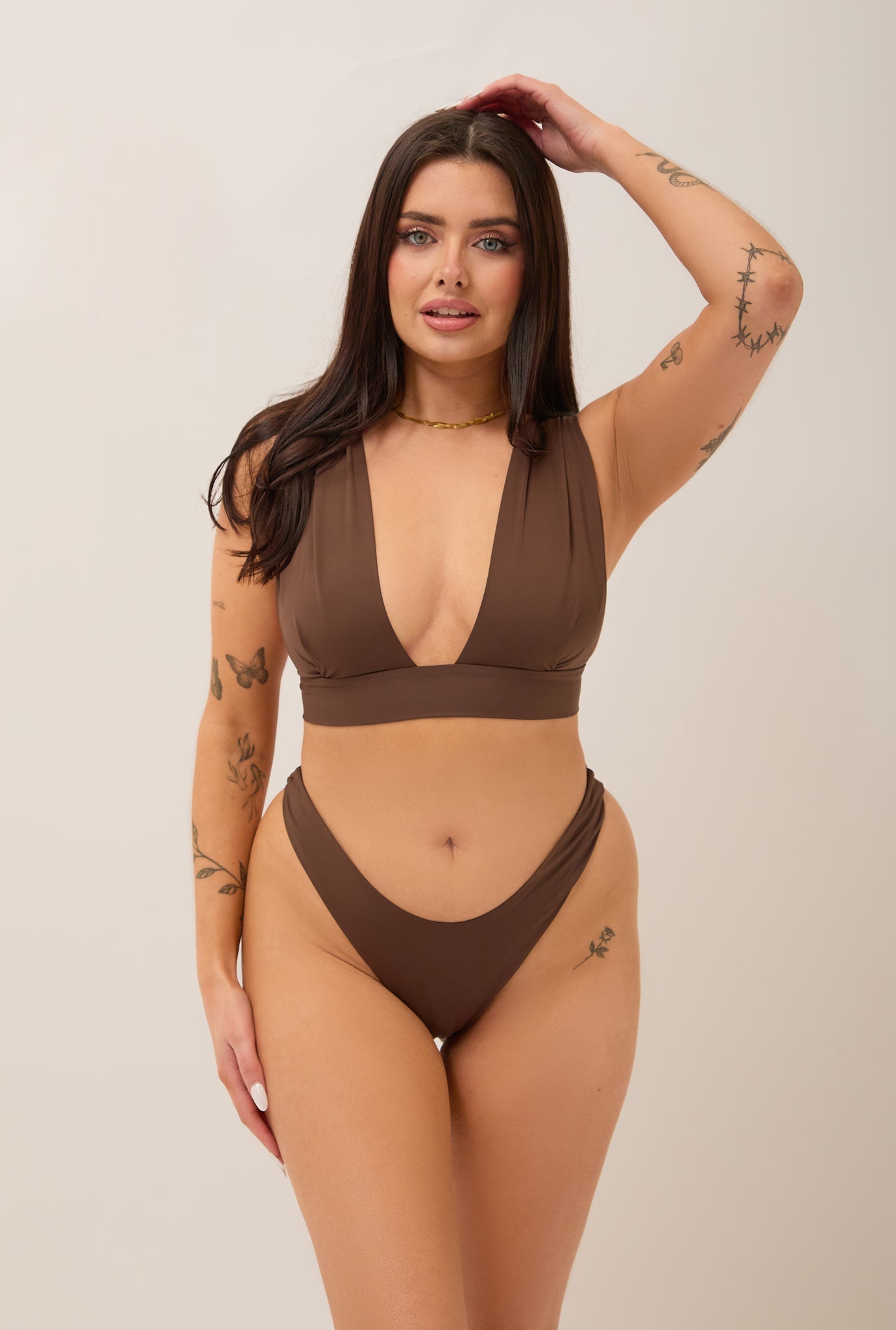 High Leg Brown Luxe Bikini Bottoms