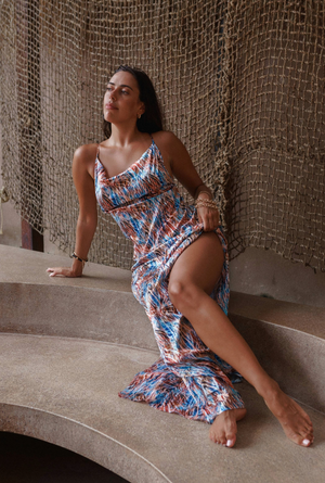 LEONITA BEADED SWIMSUIT / BLUE LEOPARD PATTERN