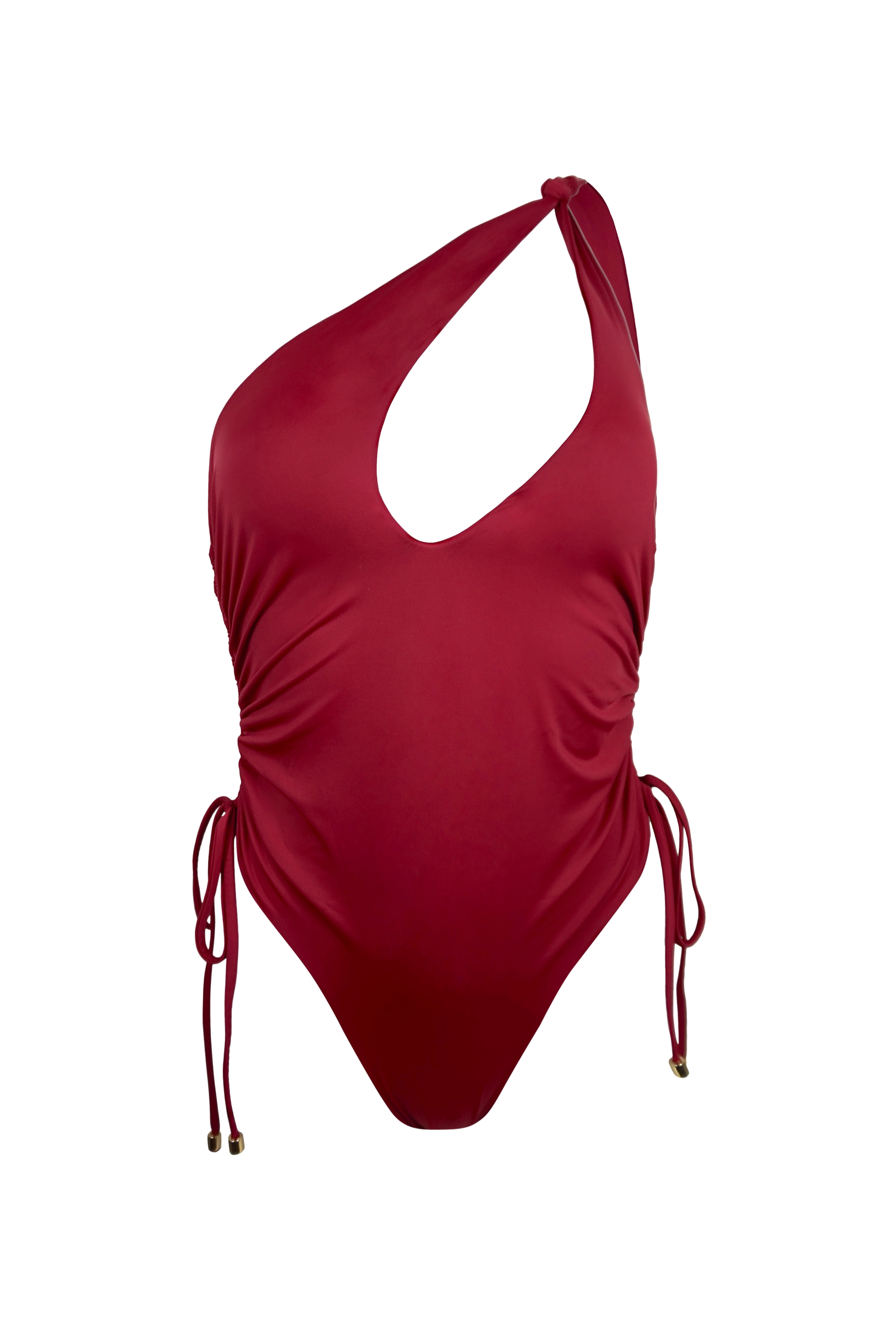 one shoulder swimsuit wine red colour