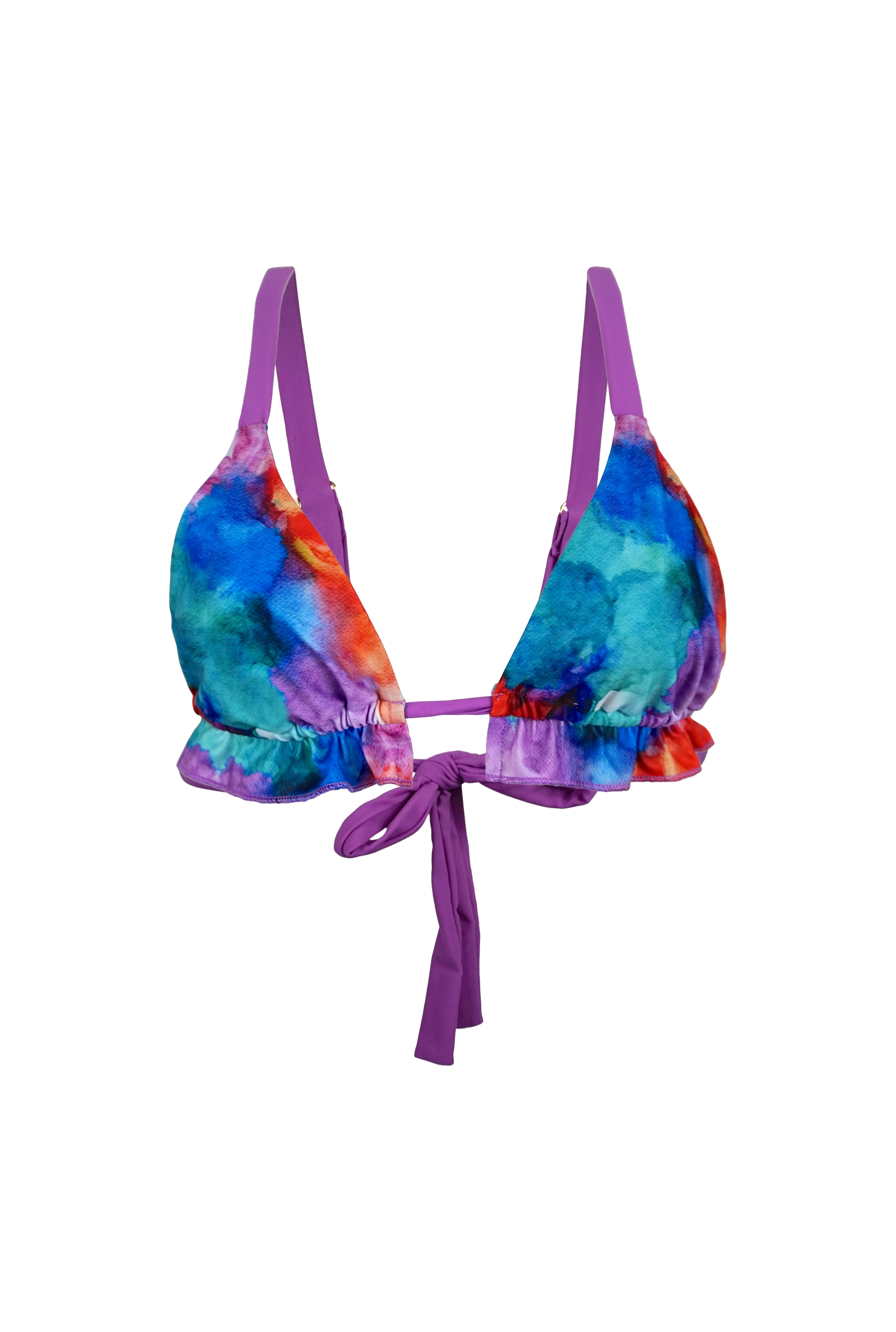 Ruffle String Bikini Top Tie-Dye