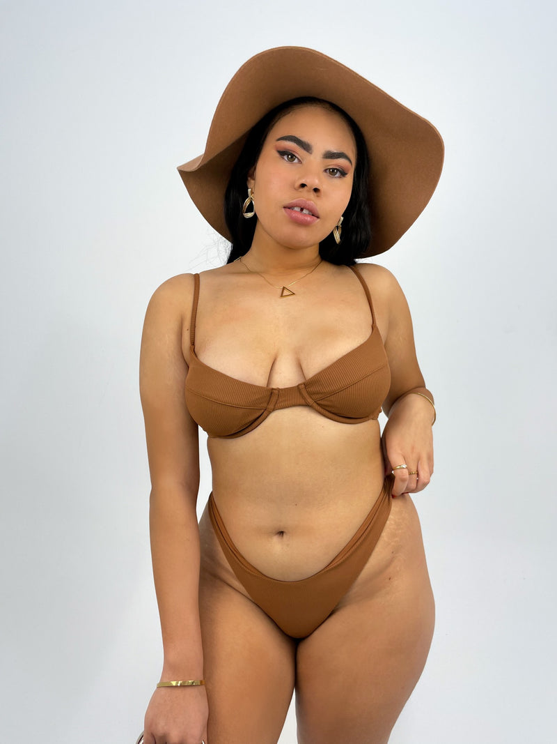St Lucia Bikini Top -  Auburn Ribbed - Salty Bottom