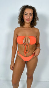 orange strapless bikini top