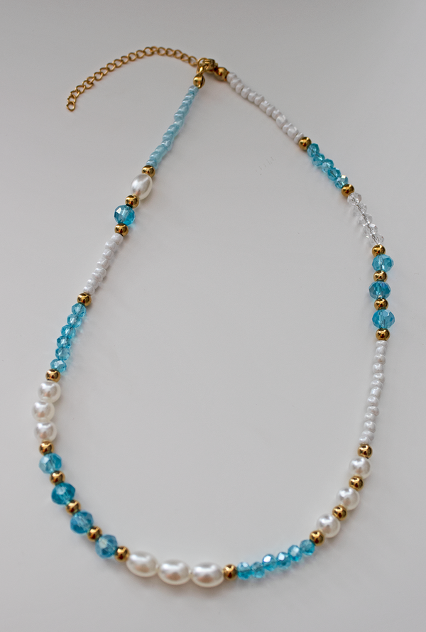 blue pearl beaded necklace