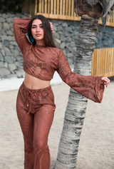 lace beach trouser in brown